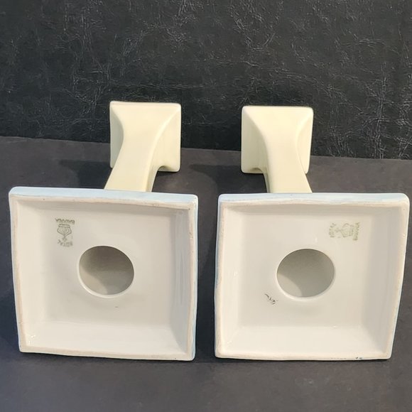 Royal Bavarian 8.5" Pair of Guilt and Hand Painted Forget Me Nots Porcelain Cand - Picture 6 of 10